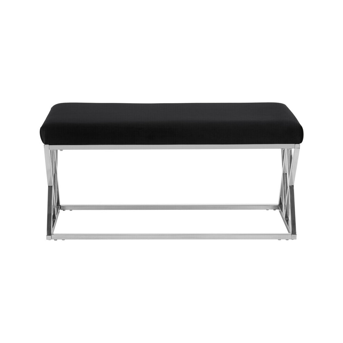 Allure Black Velvet  Bench with Silver legs