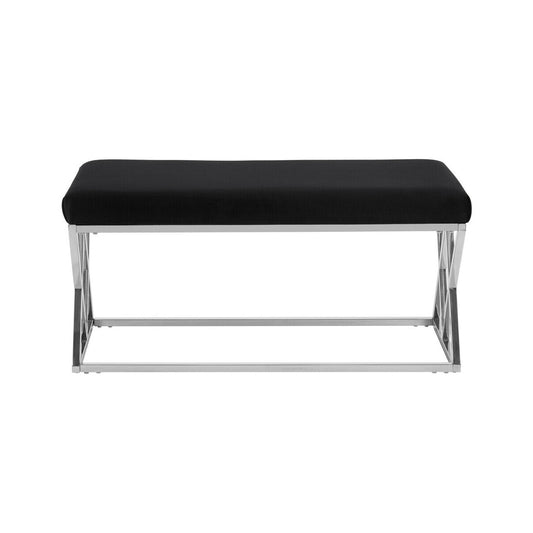Allure Black Velvet  Bench with Silver legs