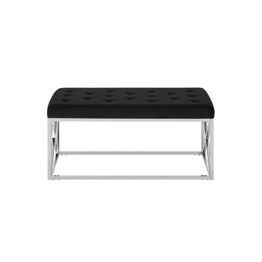 Allure Black Tufted Seat And Silver Finish Bench