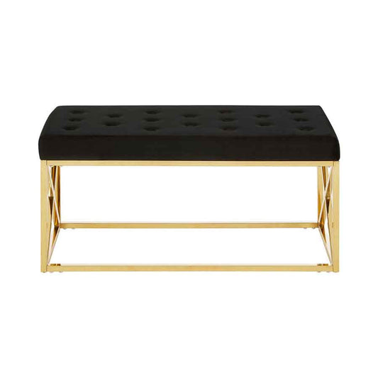 Allure Black Tufted Seat And Gold Finish Bench
