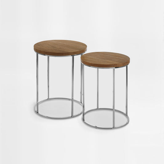 Agra Set Of 2 Mango Wood Top Round Side Tables