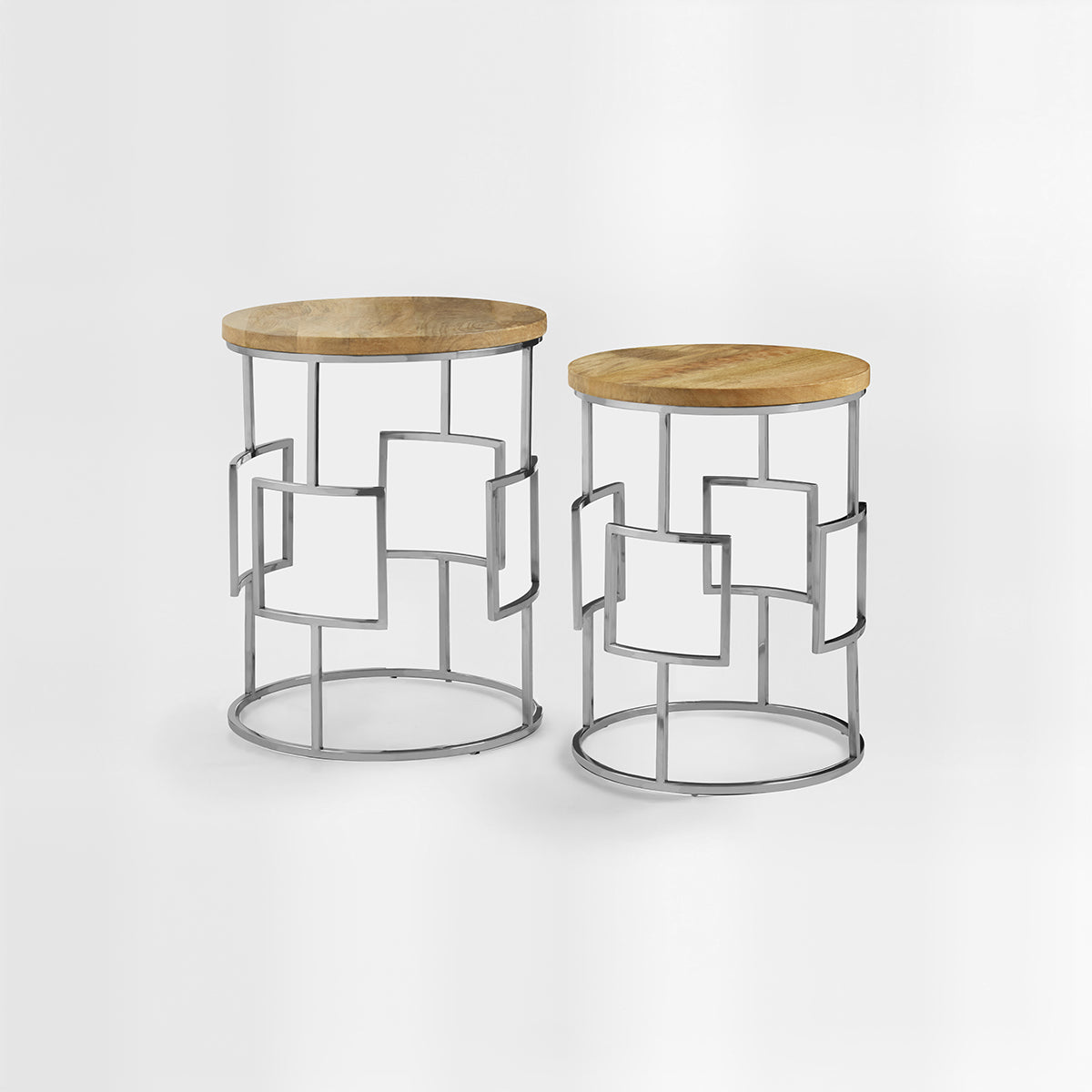 Agra Set Of 2 Mango Wood and Metal Base Nesting Tables