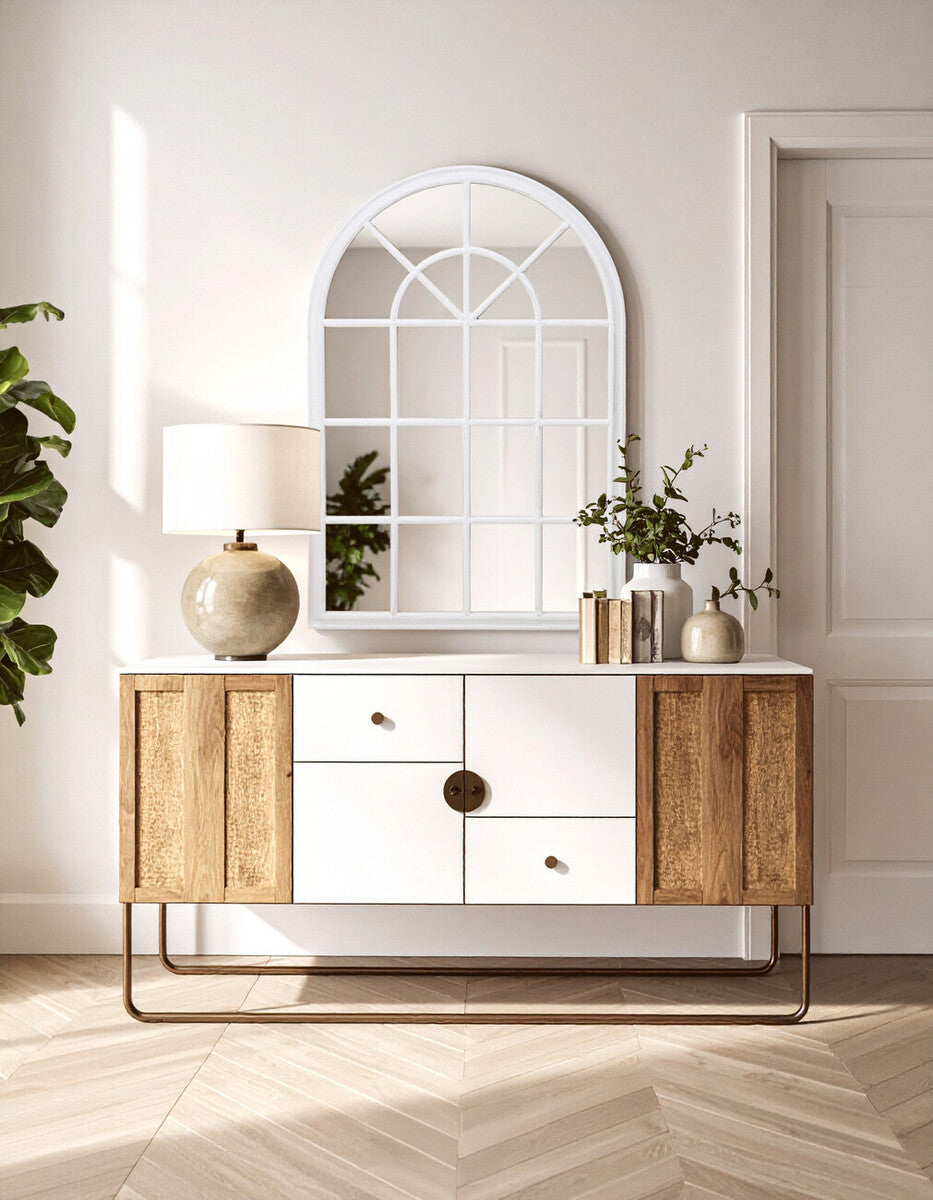 Lovida 90X135Cm Arched Wall Mirror White Wooden Frame