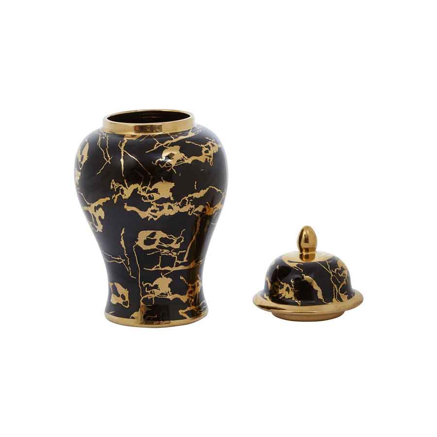 Marmo Large Marble Effect Black and Gold Ceramic Jar