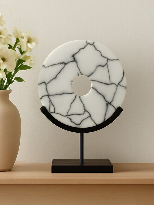 Marmara Marble Sculpture On Iron Stand