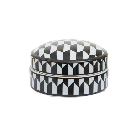 Marlo Small Black and White Geometric Print Ceramic Trinket Box