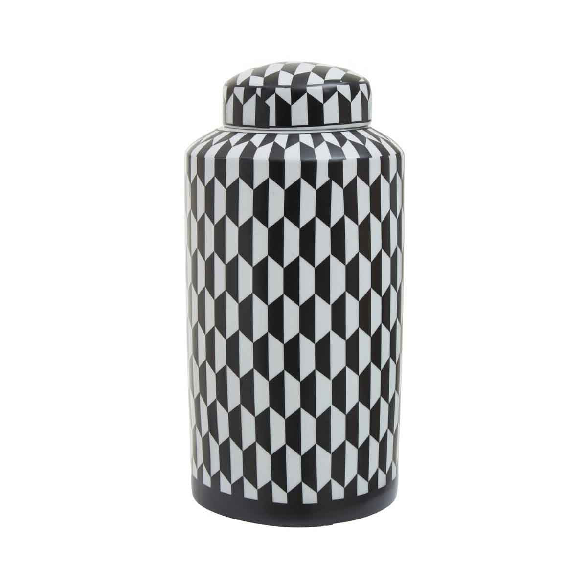 Marlo Large Black and White Geometric Print Ceramic Jar