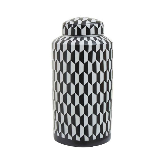 Marlo Large Black and White Geometric Print Ceramic Jar