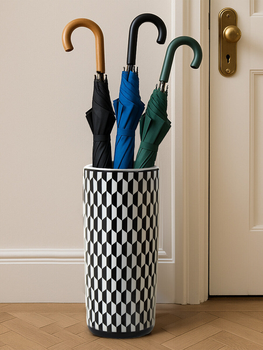 Marlo Black and White Geometric Print Ceramic Umbrella Stand