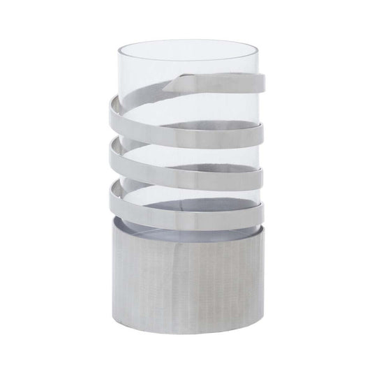 Amreli Large Vertical Textured Silver Metal Hurricane Candle Holder