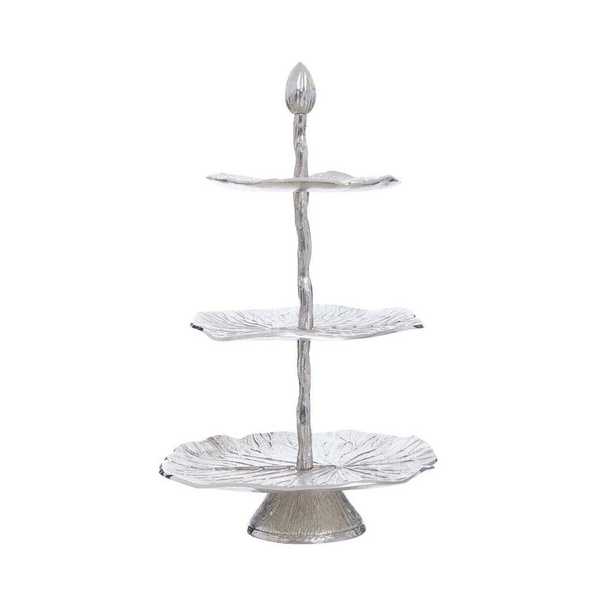 Salma Three Tier Lotus Leaf Silver Cake Stand