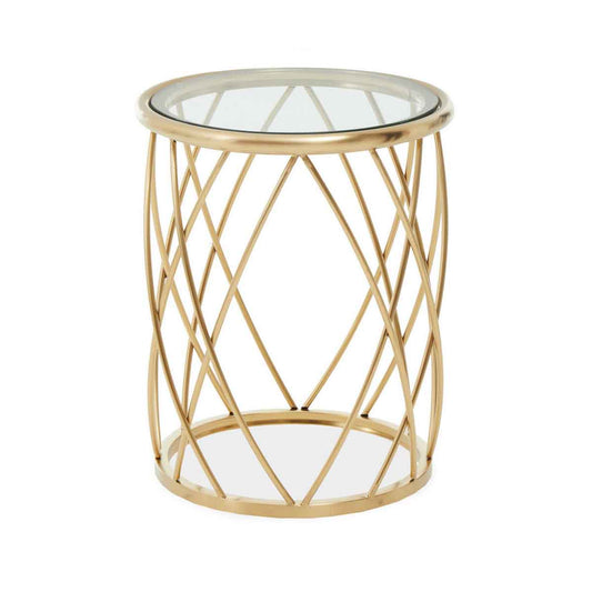 Ackley Gold Round Side Table with Clear Glass