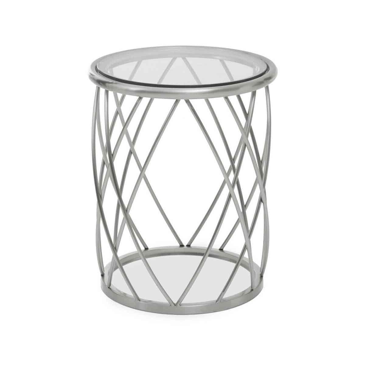 Ackley Silver Round Side Table with Clear Glass
