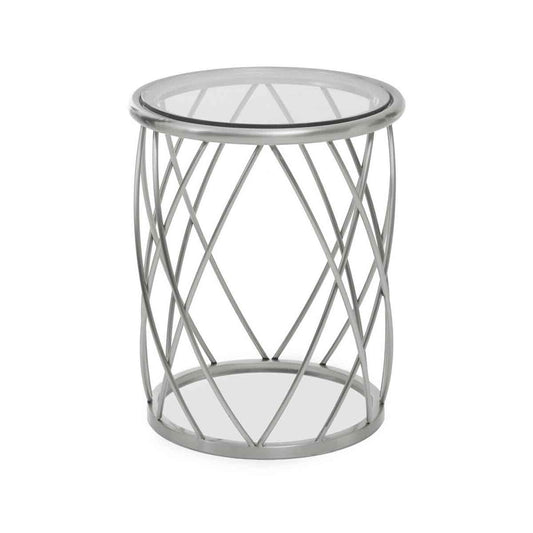 Ackley Silver Round Side Table with Clear Glass