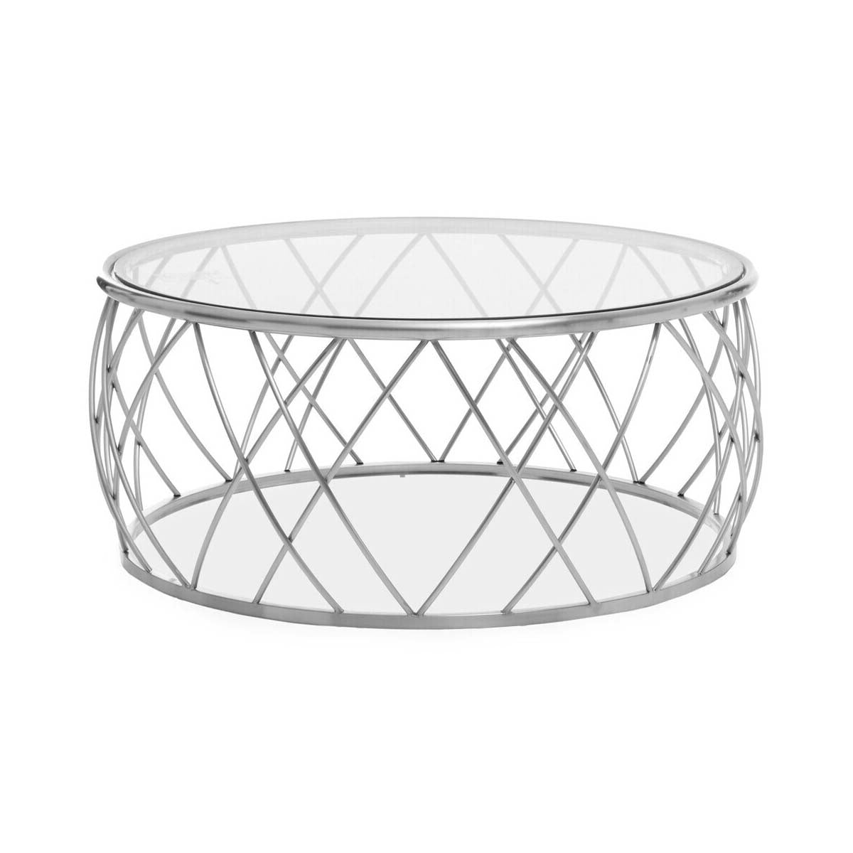 Ackley Silver Round Coffee Table with Clear Glass