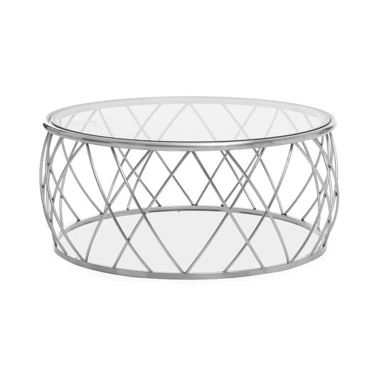 Ackley Silver Round Coffee Table with Clear Glass