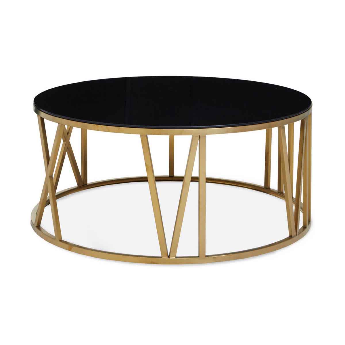 Alana Round Coffee Table with Gold Frame and Black Glass