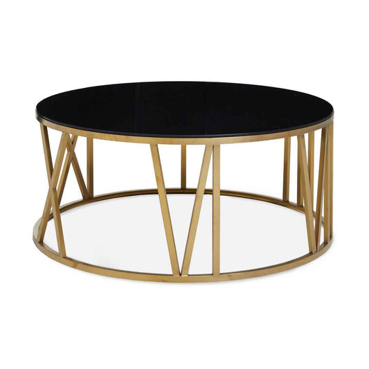 Alana Round Coffee Table with Gold Frame and Black Glass