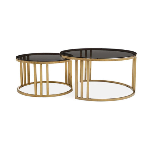 Alana Set of 2 Gold Base and Glass Top Round Nesting Coffee Tables