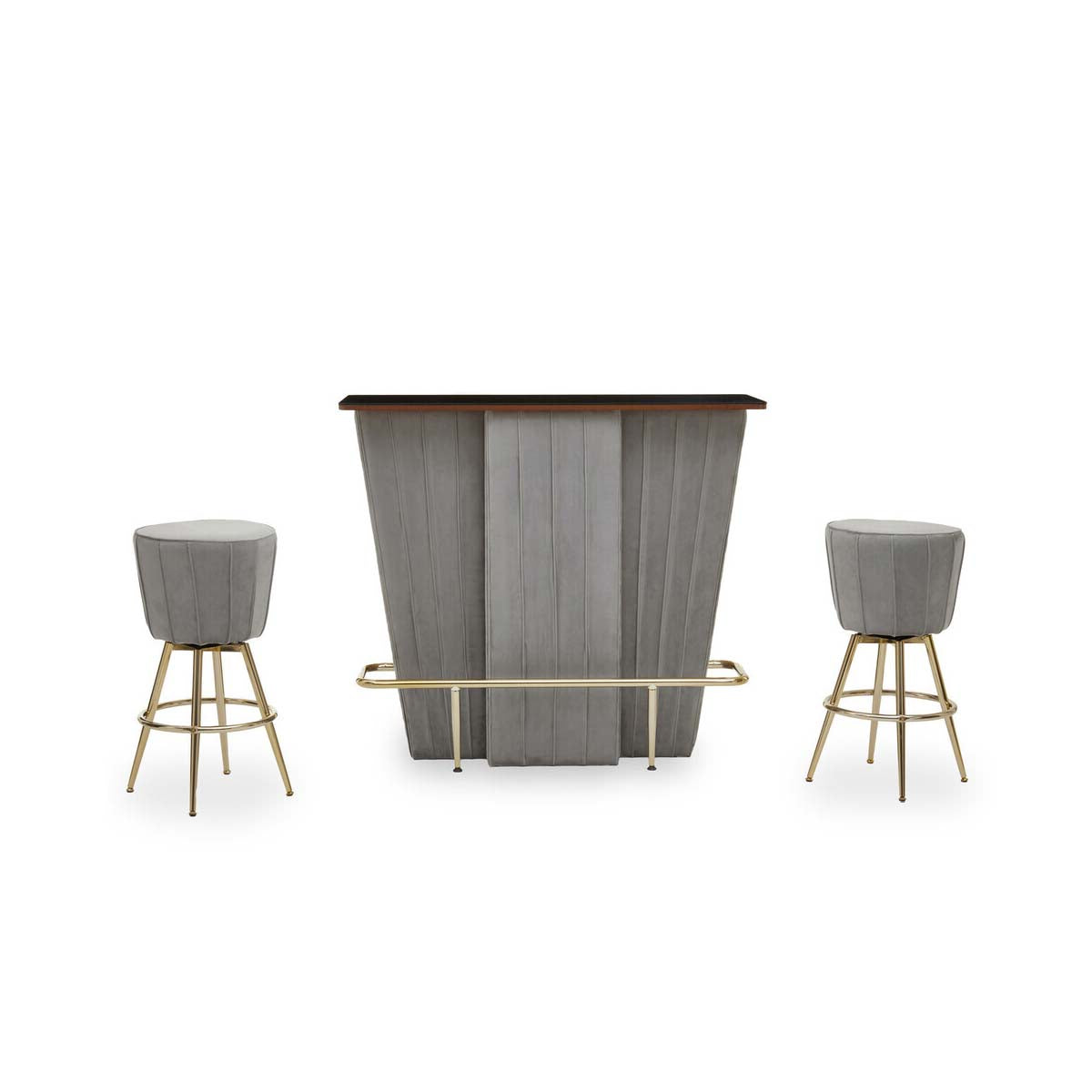 Sinatra Bar And Grey Velvet Stools Set