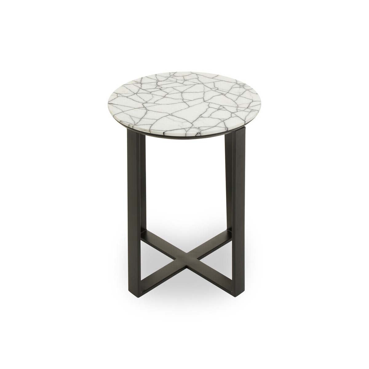 Marmara Marble Top Side Table With Black Iron Stand