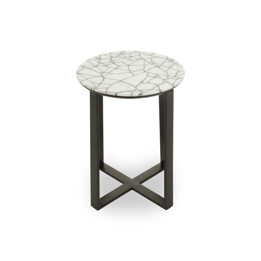 Marmara Marble Top Side Table With Black Iron Stand