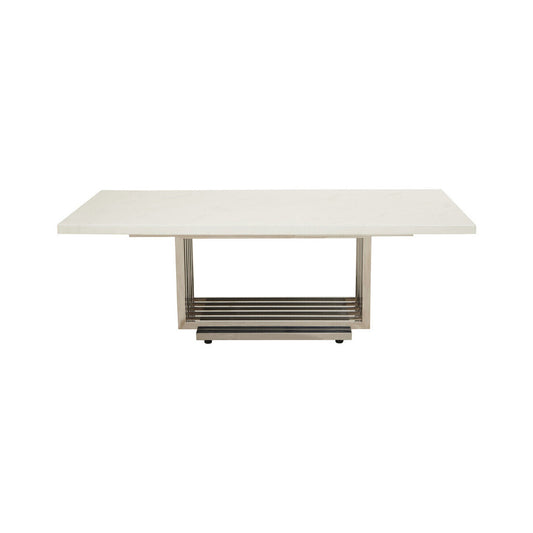 Moda White Fuax Marble Coffee Table With Silver Finish Frame