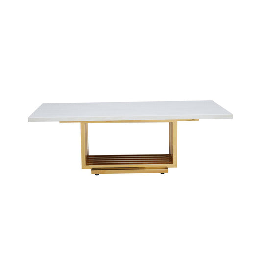 Moda Ivory White Faux Marble Coffee Table With Gold Finished Frame