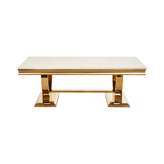 Moda Ivory White Fuax Marble Coffee Table With Stainless Steel Base