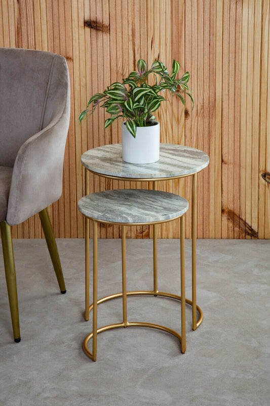 Mandoli Nest Of 2 Natural Marble Side Table