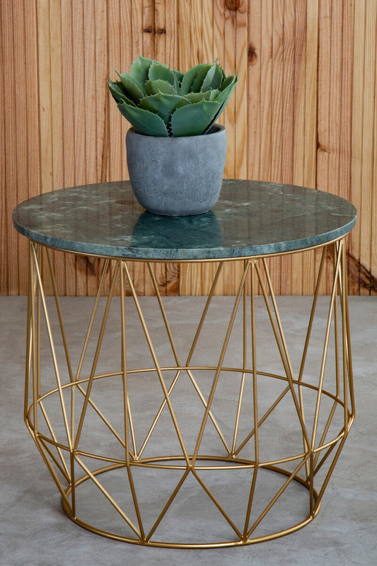 Mandoli Green Side Table With Gold Frame