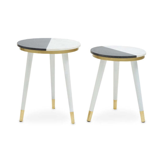 Nirav Black And White Marble Side Table
