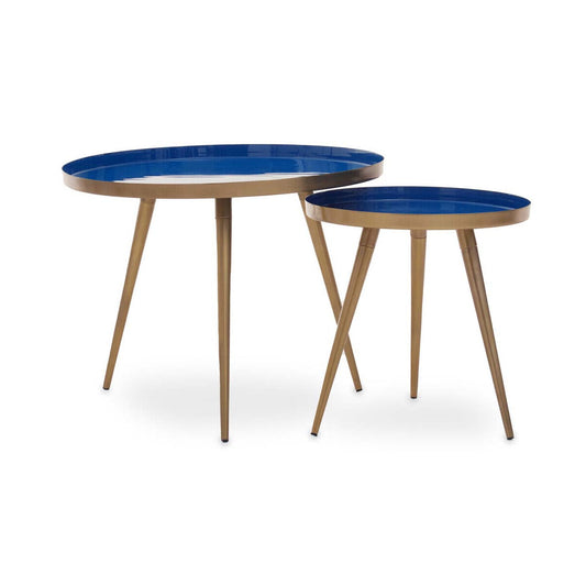 Amira Blue Enamel Nest Of Two Tables.