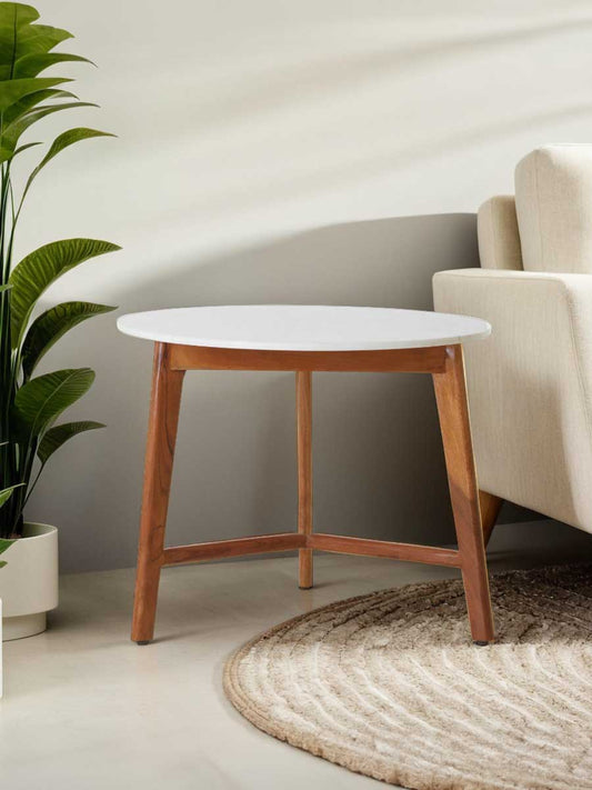 Myan White Marble Round Side Table.