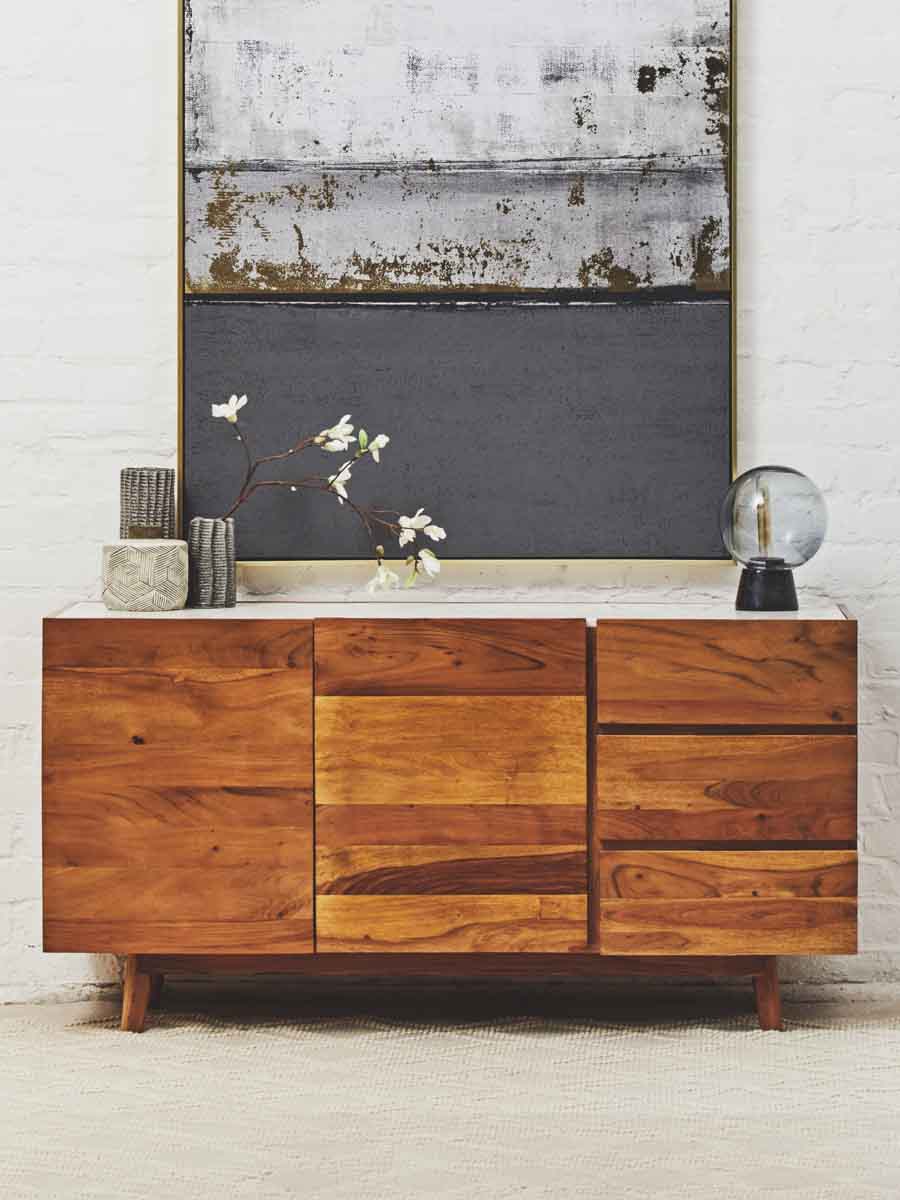 Myan 3 Drawer White Marble Sideboard