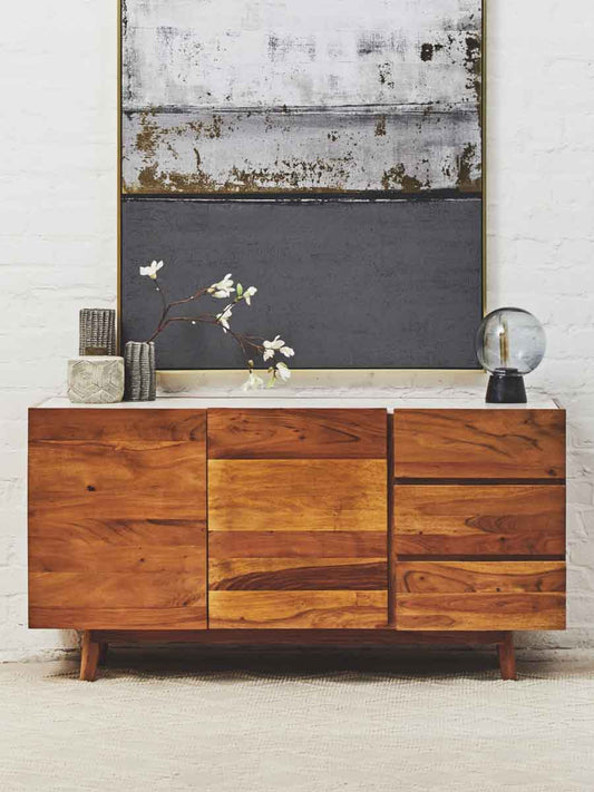 Myan 3 Drawer White Marble Sideboard