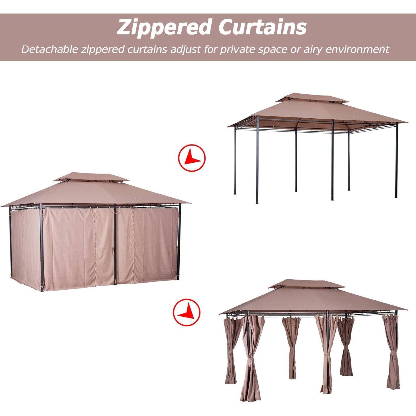 4m x 3M Metal Gazebo Canopy Party Tent Garden Pavillion Patio Shelter Pavilion with Curtains Sidewalls
