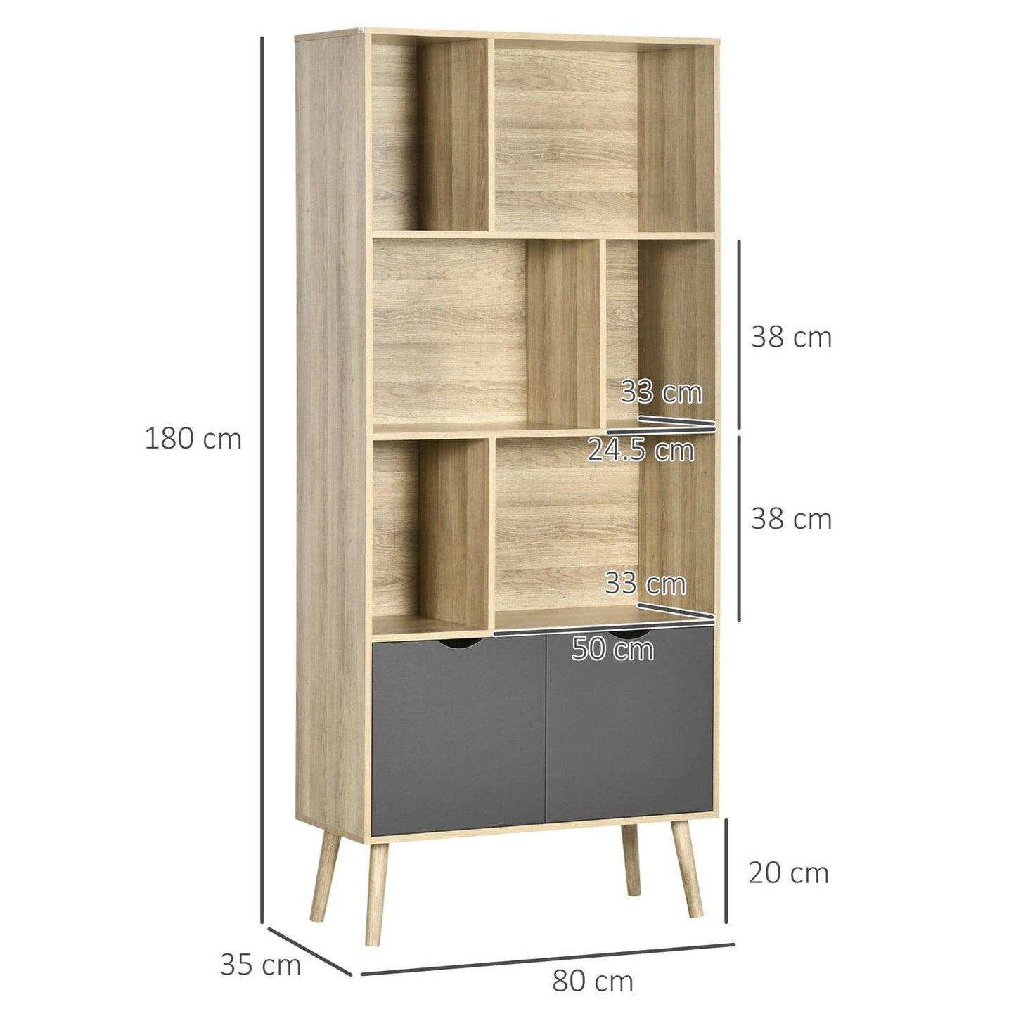 Modern Bookcase with Bottom Cabinet and 6 Open Shelves