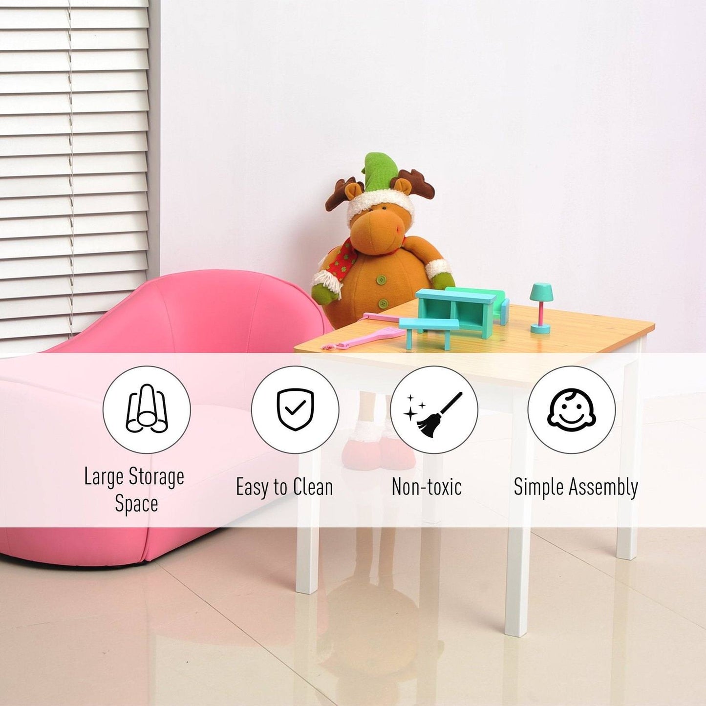 4-Piece Kids Table And Chair Set With 2 Wooden Chairs