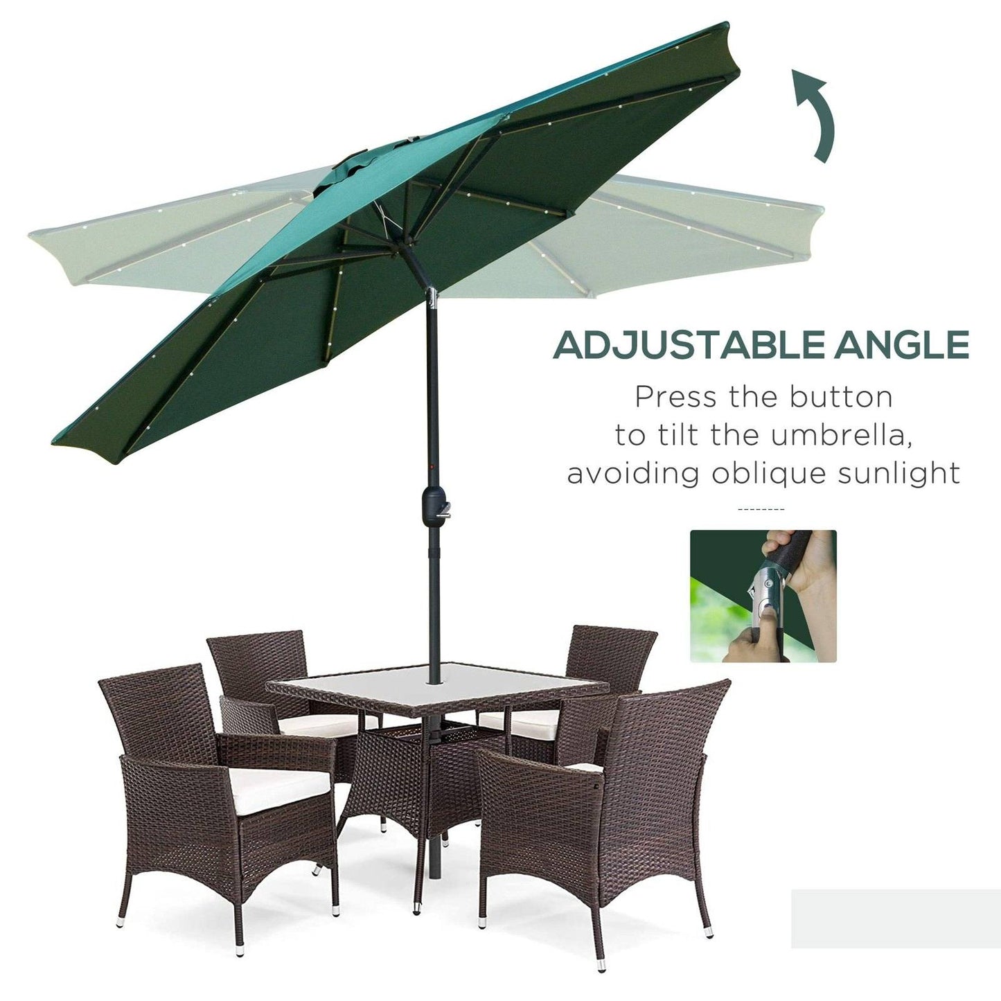 2.7m Patio LED Umbrella with Push Button Tilt/Crank 8 Rib Sun Shade Parasol