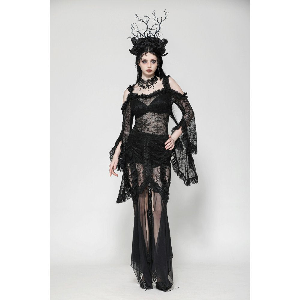 Dark in Love Delaney Gothic Romantic Lace Flare Sleeve Top