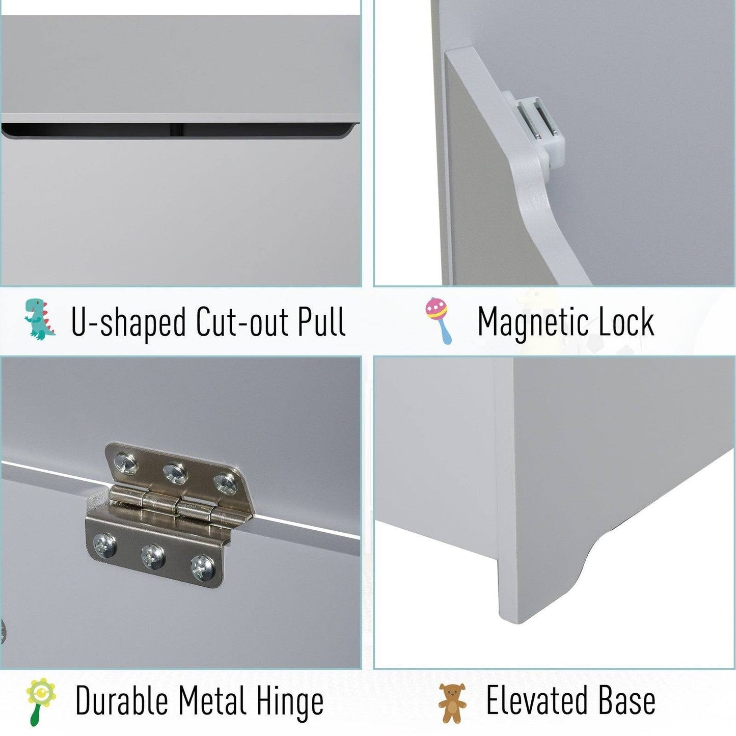 Wooden Kids Toy Box Children Storage Organizer Chest Safety Hinge Playroom Furniture Grey