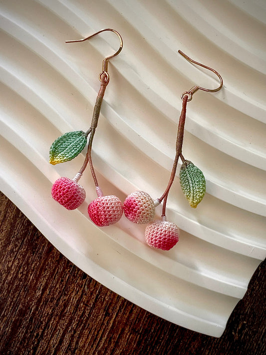 Cherry Micro Crochet Earrings