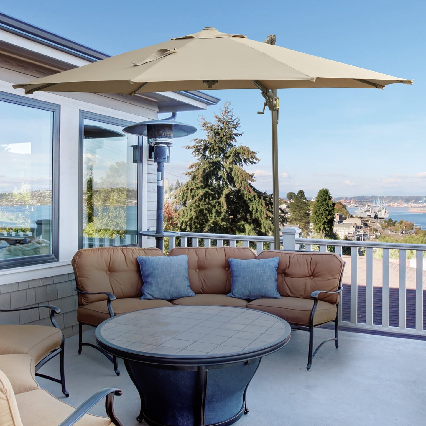 3m Beach Hanging Umbrella Parasol - Khaki