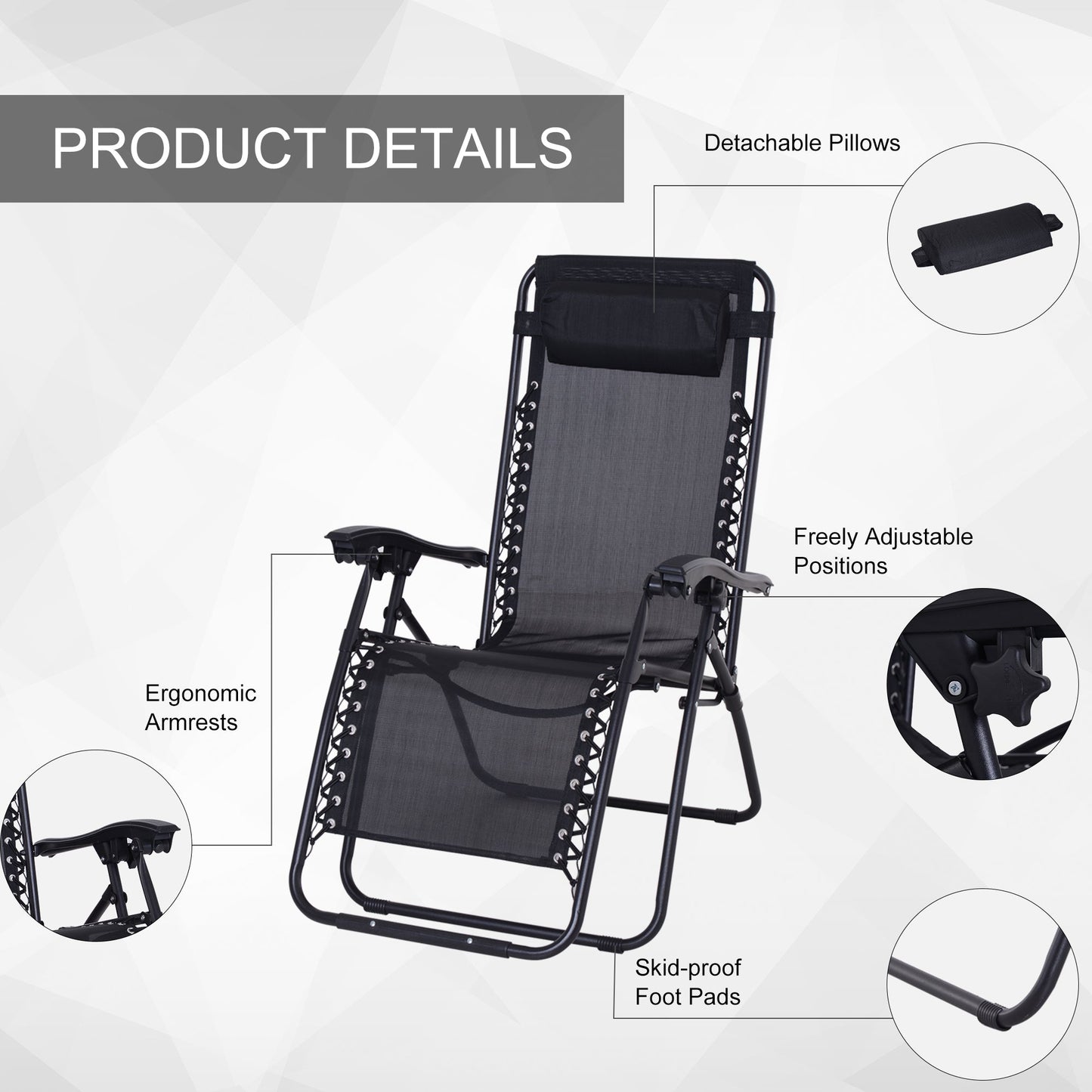 3-Piece Folding Zero Gravity Chairs Sun Lounger Table Set w/ Cup Holders Reclining Garden Yard Pool