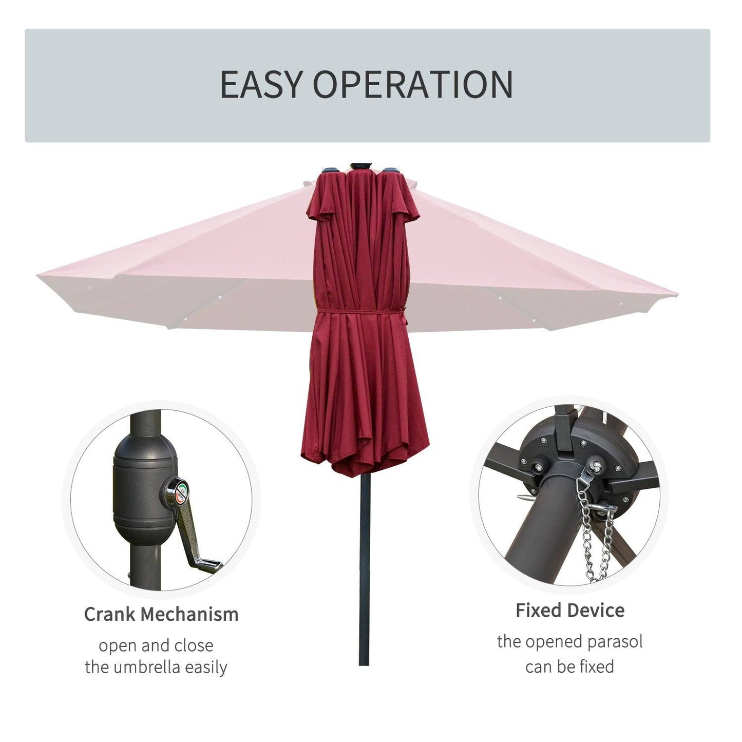 4.4m Double-Sided Sun Umbrella Patio Parasol LED Solar Lights Red