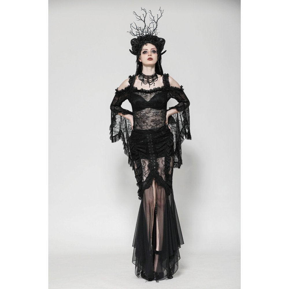 Dark in Love Delaney Gothic Romantic Lace Flare Sleeve Top