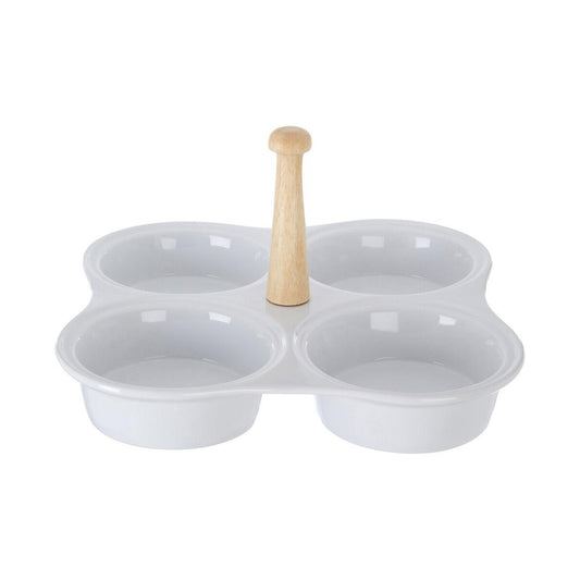 4 Section White Ceramic Snack Dish
