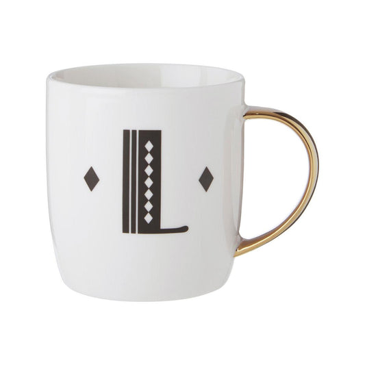 Diamond Deco White Monogram Mug, L