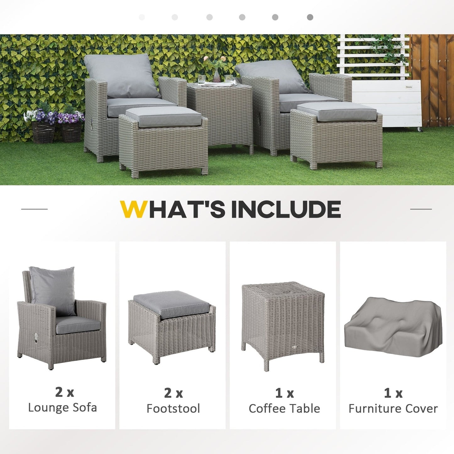 5-Pieces Outdoor PE Rattan Garden Furniture with Cushions